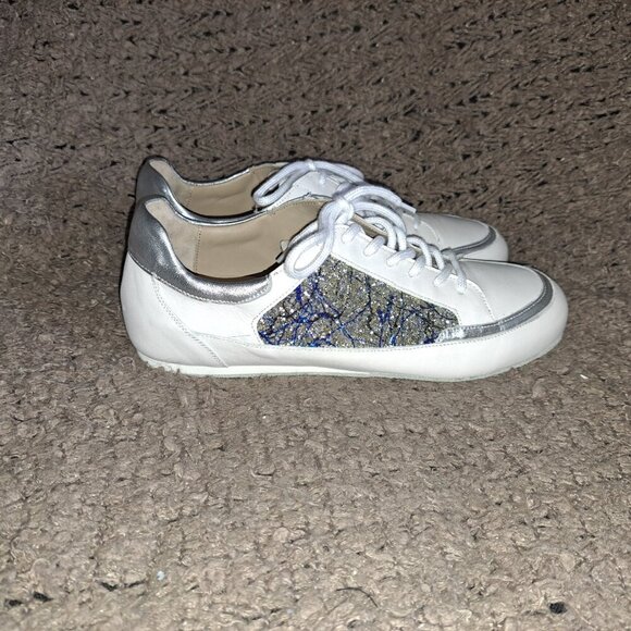 WERNER KERN-Carol-White Leather/Blue/Silver Glitter-Dance Sneakers-Sz 7.5UK/10US - Picture 5 of 8